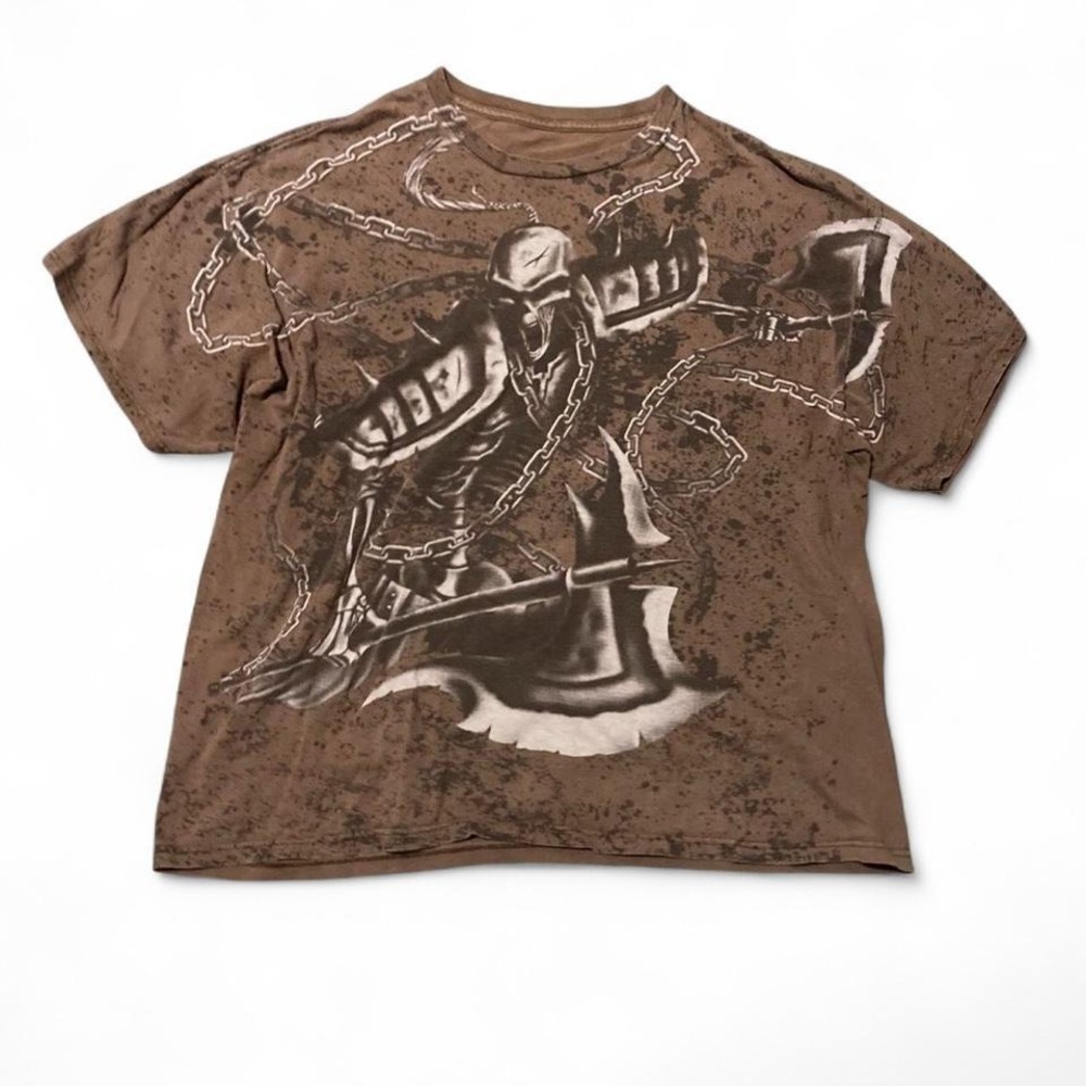 Y2K skeleton warrior shirt Vtg chains boxy fit grunge 2XL/25